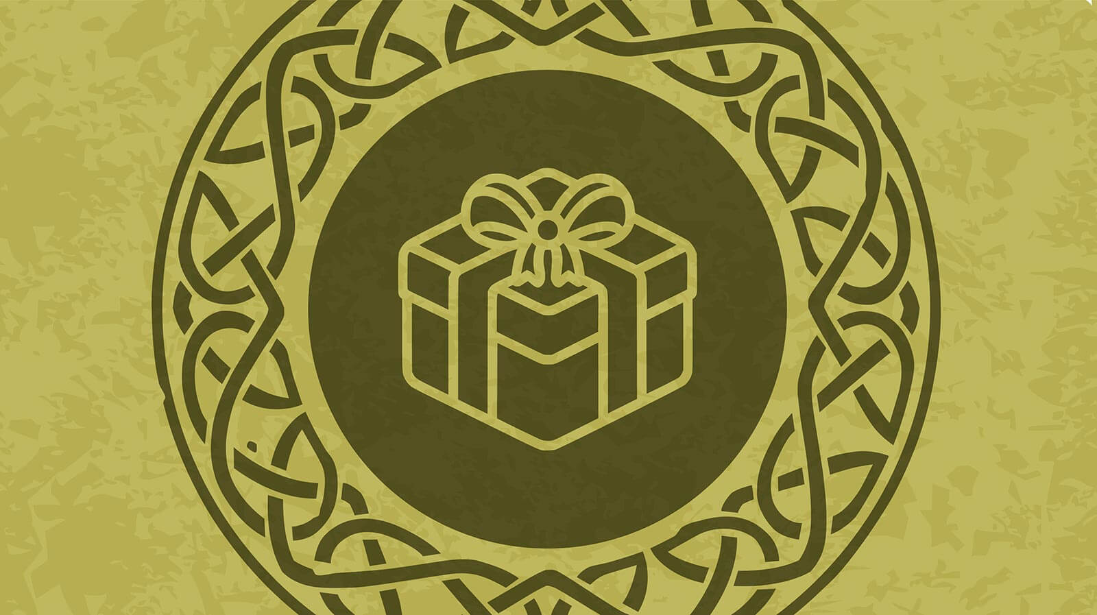Illustration of elven pattern with a gift box and ribbon